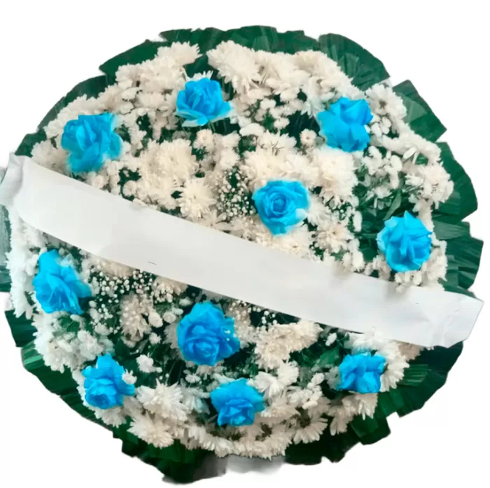 Coroa de flores redonda azul